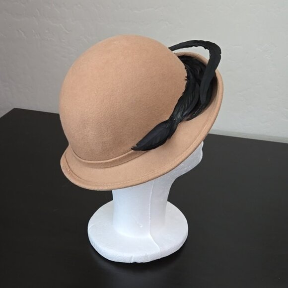 Vintage Splendide Georgi Brown Wool Hat Tan Bowler Hat With Feathers main image 11
